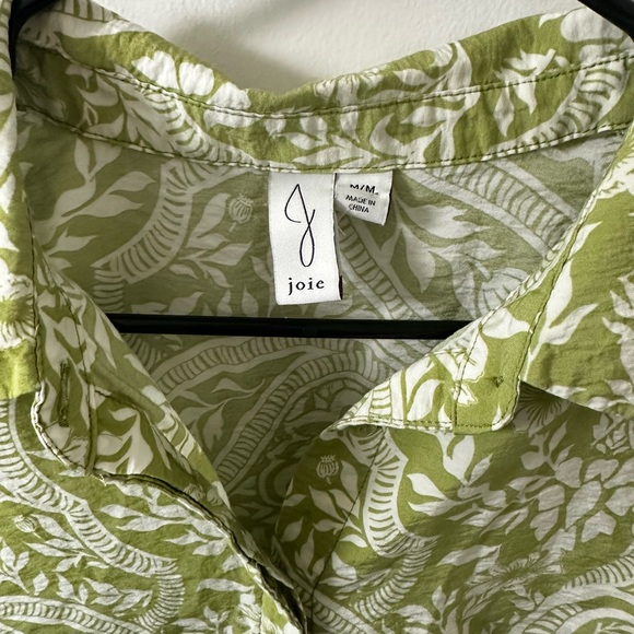 Joie Green Paisley Print Tie-Front Button Down Crop Top - Size Medium - Picture 2 of 6